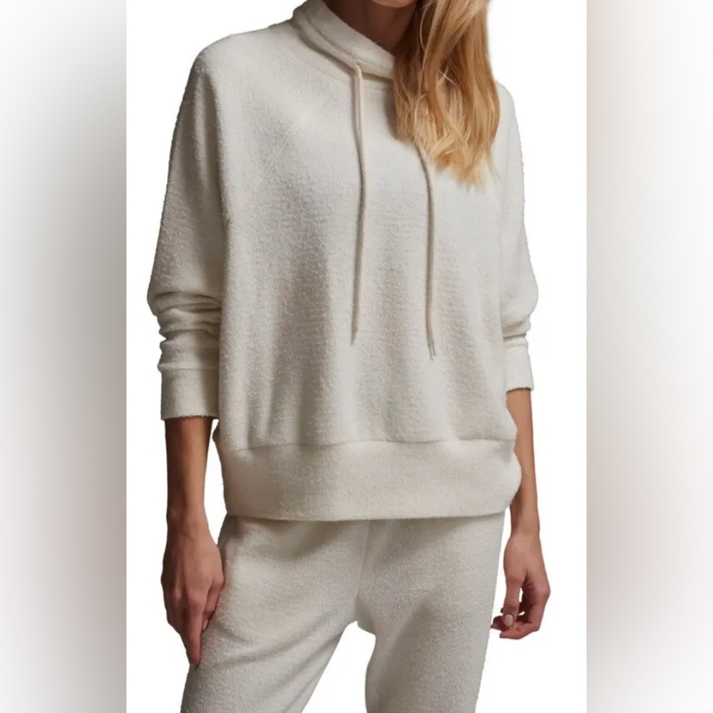 Varley Maceo Textured Knit Mock Neck Drawstring Pullover Sweatshirt Beige Size S - Picture 2 of 16